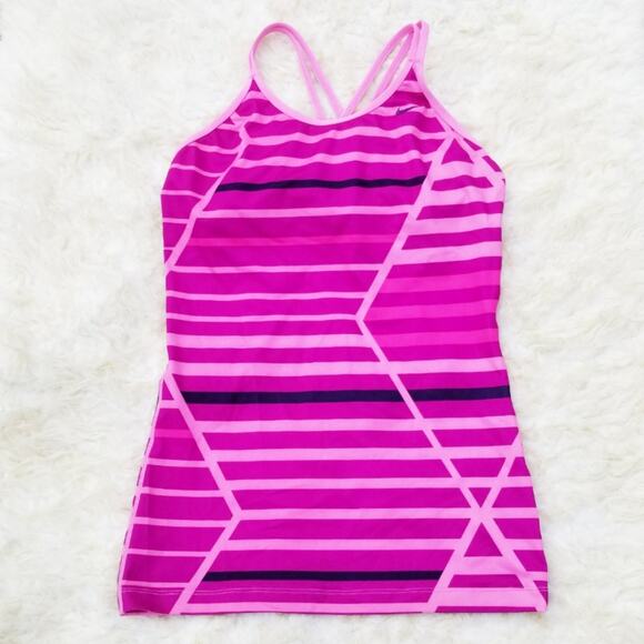 Strappy Nike Tank Size M Purple Pink Stripe Top Crisscross Racer Back - Picture 10 of 10